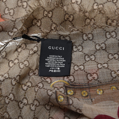 Gucci Wool Jacquard GG Monogram Big Panshie Fringe Shawl Dark Purple Beige 3 of 5