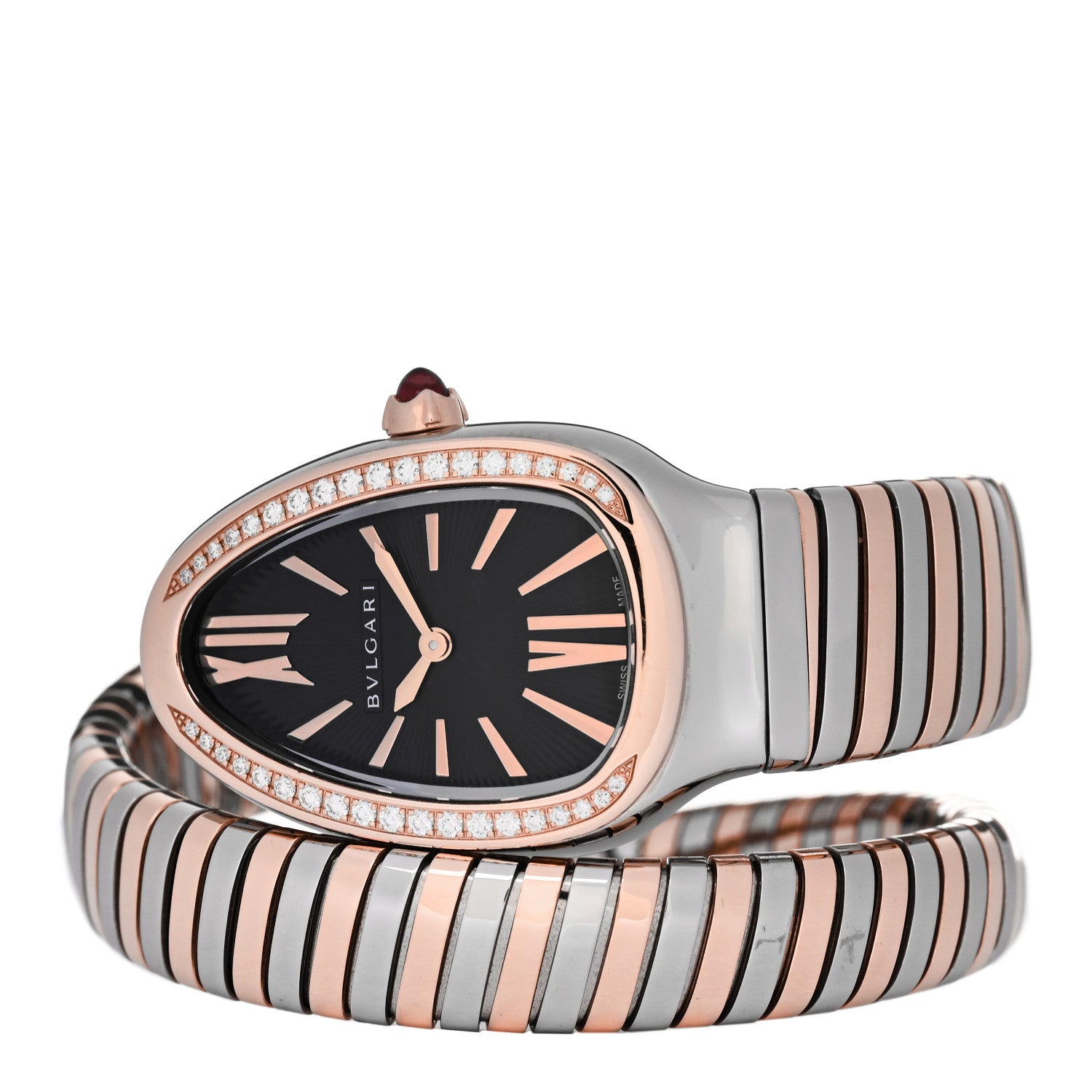 Bulgari Stainless Steel 18K Rose Gold Diamond Bezel 35mm Serpenti Tubogas Quartz Watch Black 2 of 5