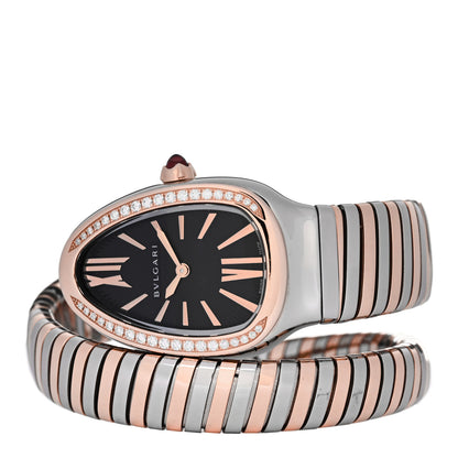 Bulgari Stainless Steel 18K Rose Gold Diamond Bezel 35mm Serpenti Tubogas Quartz Watch Black 2 of 5