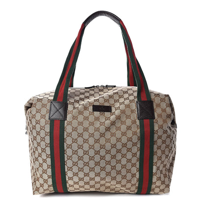 Gucci GG Monogram Web Medium Collapsible Carry On Duffle Beige Brown 1 of 10