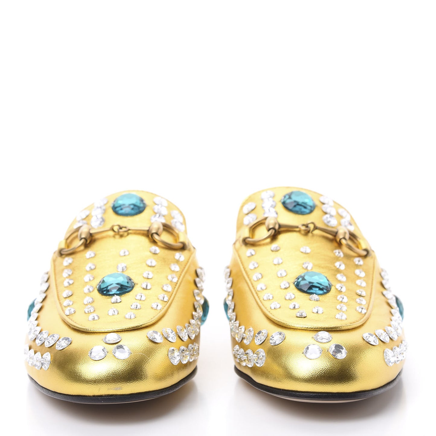 Metallic Nappa Crystal Womens Princetown Slippers 36.5 Gold