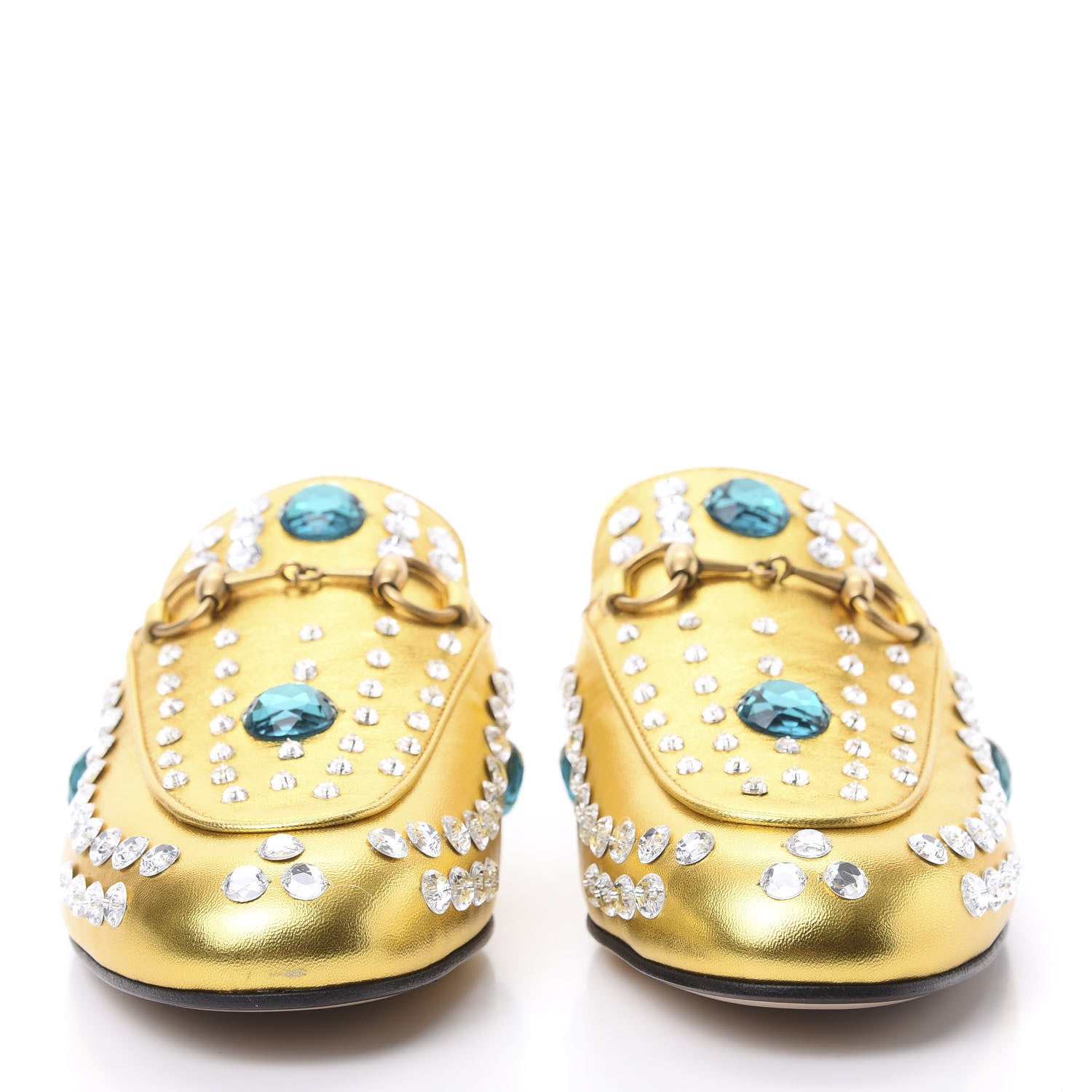 Gucci Metallic Nappa Crystal Womens Princetown Slippers 36.5 Gold 2 of 8