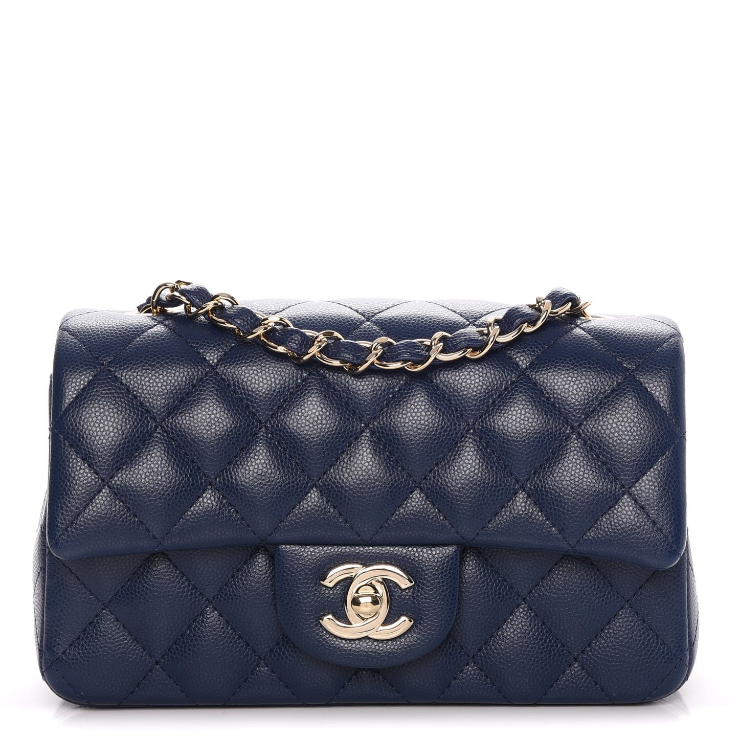 Caviar Quilted Mini Rectangular Flap Navy