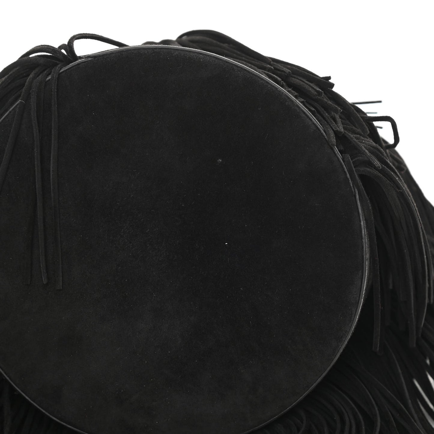 Suede Calfskin Fringe Marie Jane Bucket Black