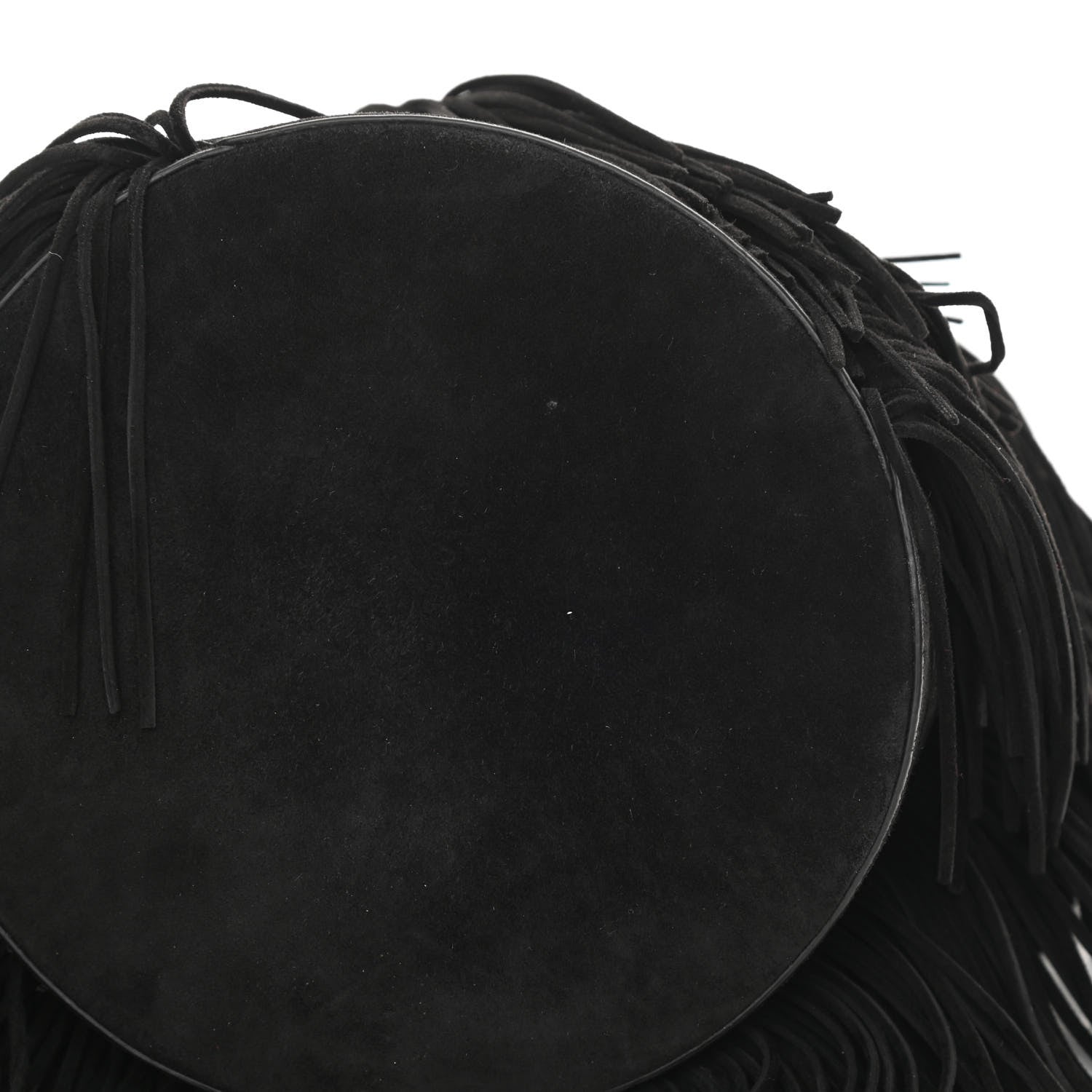 Christian Louboutin Suede Calfskin Fringe Marie Jane Bucket Black 10 of 12