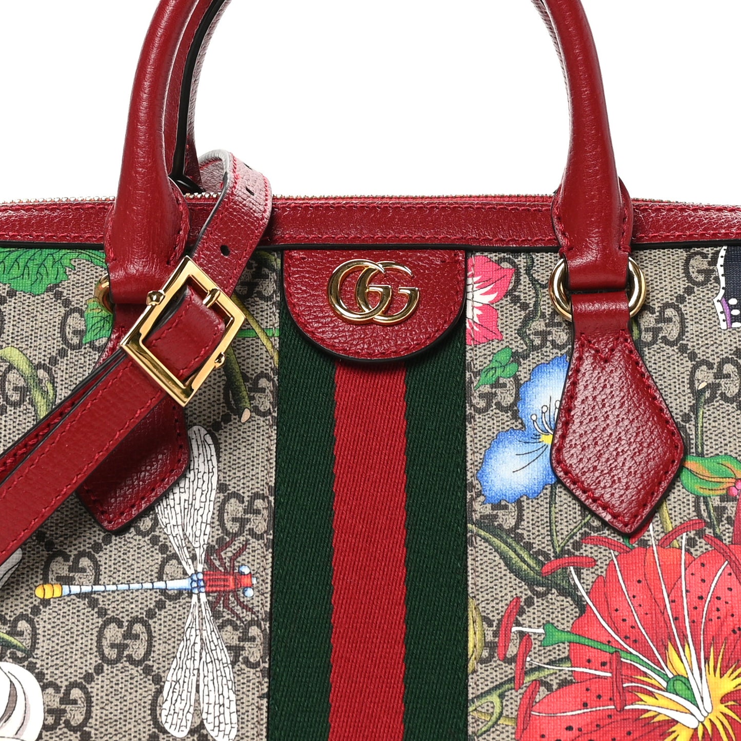 GG Supreme Monogram Flora Web Medium Ophidia Boston Red