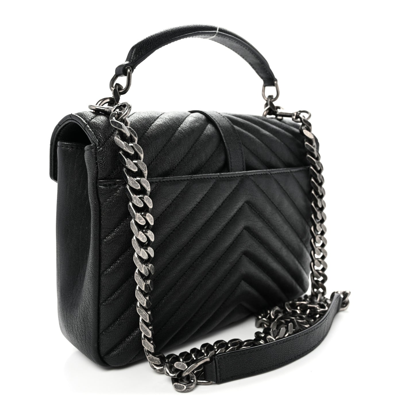 Sheepskin Matelasse Chevron Monogram Medium College Bag Black