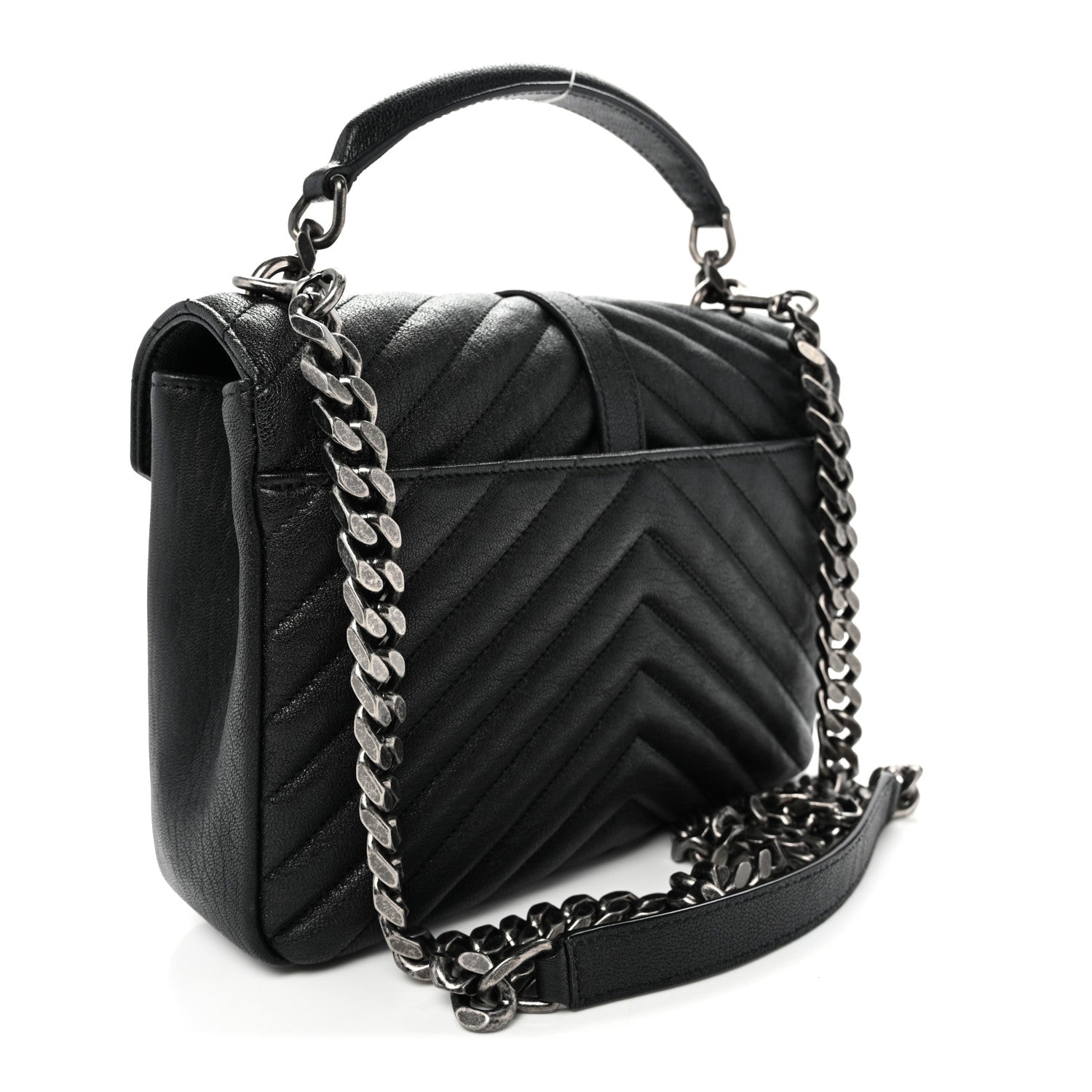Saint Laurent Sheepskin Matelasse Chevron Monogram Medium College Bag Black 3 of 11