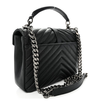 Saint Laurent Sheepskin Matelasse Chevron Monogram Medium College Bag Black 3 of 11