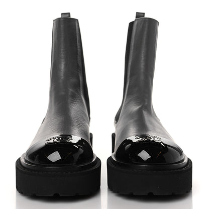 Chanel Crumpled Calfskin Patent Cap Toe Short Boots 36.5 Dark Grey Black 2 of 9