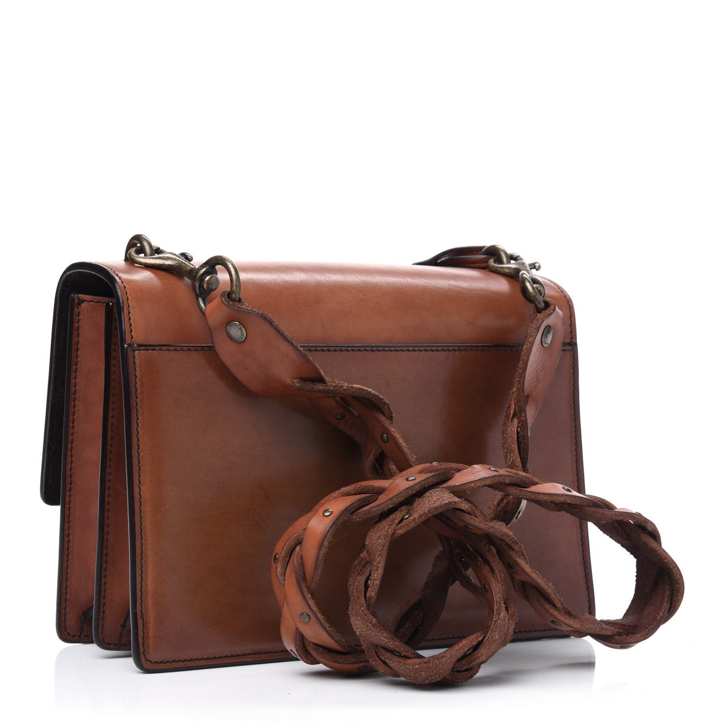 Calfskin Medium Monogram Sunset Shoulder Bag With Braided Strap Natural Brown