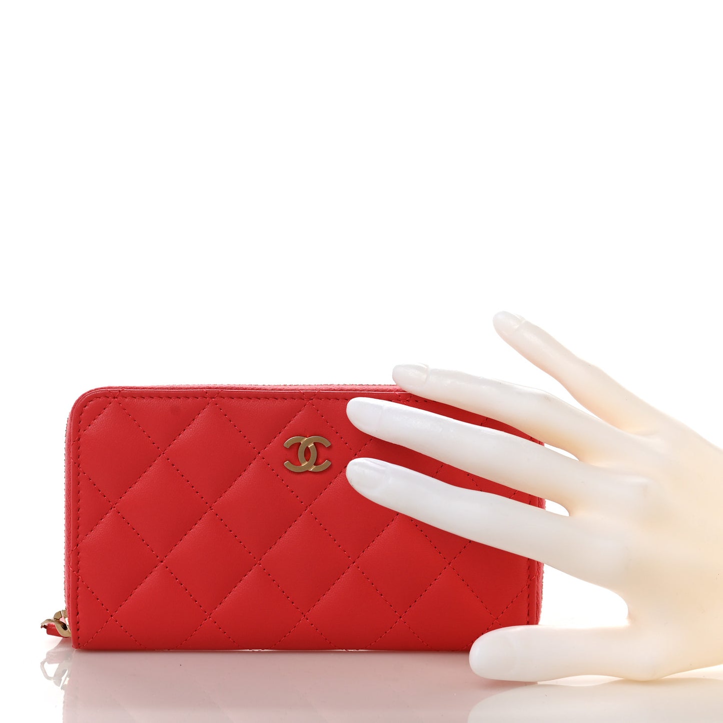 Lambskin Quilted Small Zip Around Wallet Coral