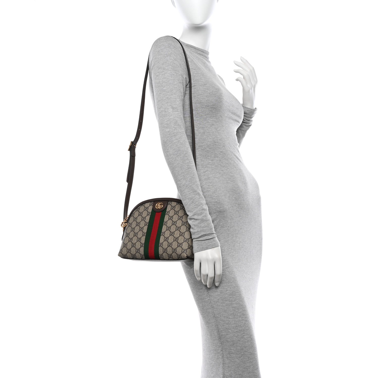 Gucci GG Supreme Monogram Textured Dollar Calfskin Web Small Ophidia Dome Shoulder Bag Beige Ebony New Acero 2 of 10