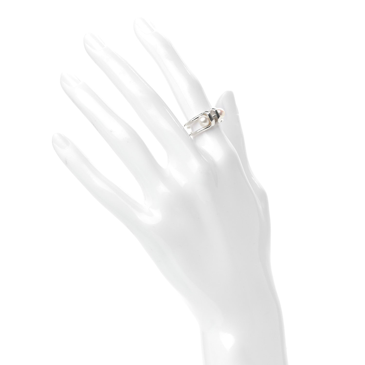 Tiffany Sterling Silver Pearl HardWear Double Pearl Ring 49 4.75 2 of 4