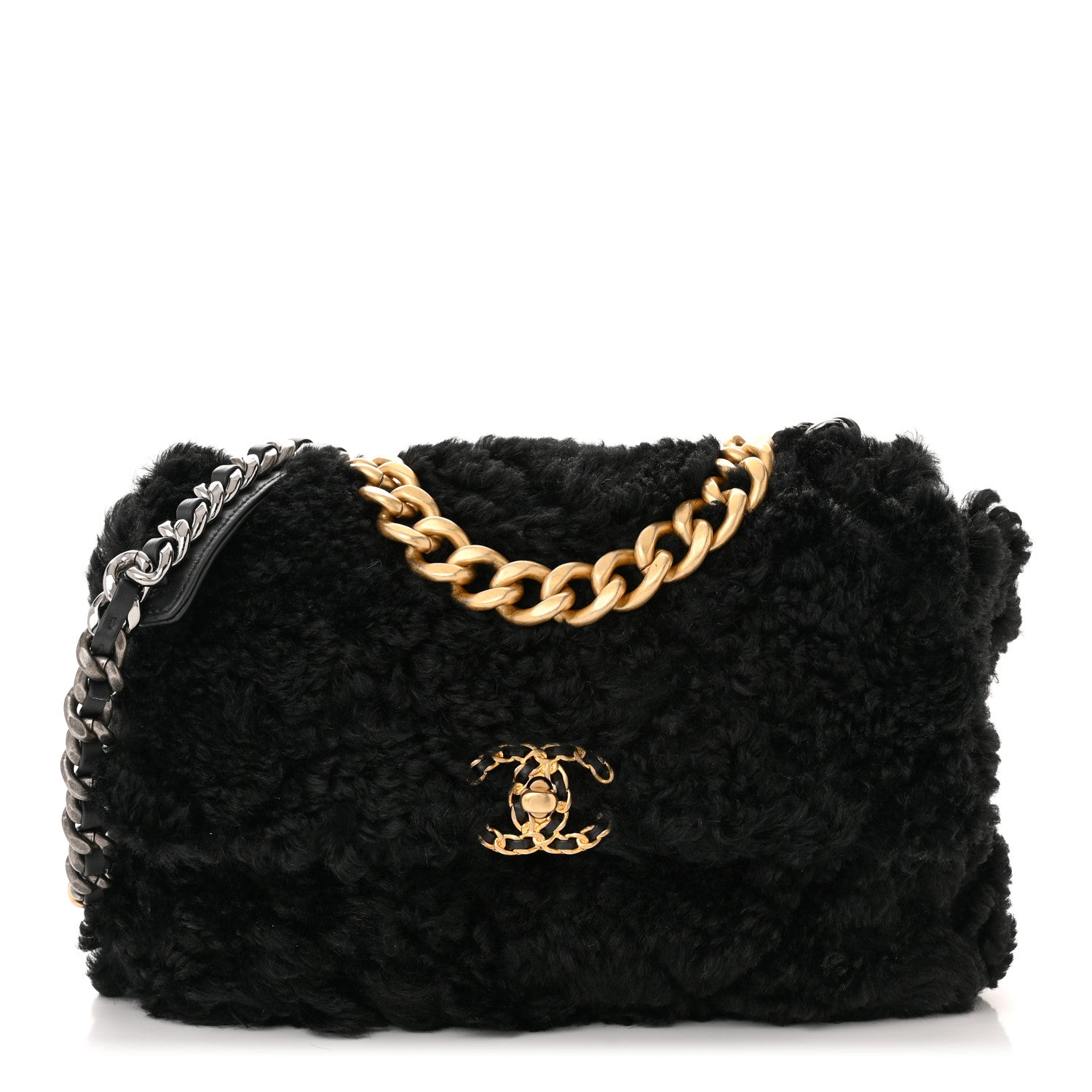 Chanel Shearling Sheepskin Large Chanel 19 Flap Black 1 of 10