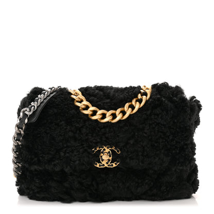 Chanel Shearling Sheepskin Large Chanel 19 Flap Black 1 of 10