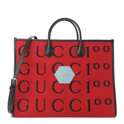 Gucci Felt Calfskin Script Logo Gucci 100 Shopping Tote Bright Hibiscus Black Azure 1 of 11