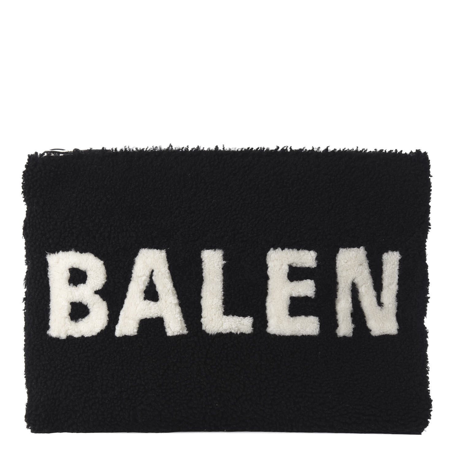 Balenciaga Sheepskin Shearling Contrasted Logo Large Zip Pouch Black 1 of 8