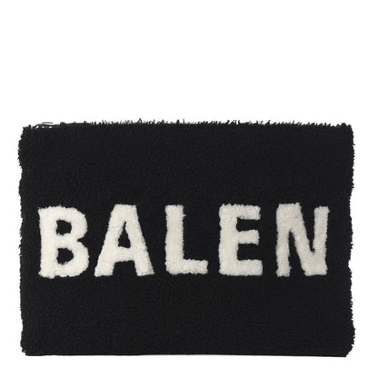 Balenciaga Sheepskin Shearling Contrasted Logo Large Zip Pouch Black 1 of 8