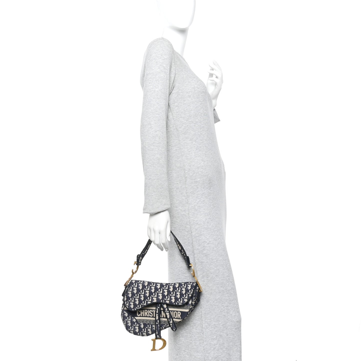 Oblique Embroidered Saddle Bag Blue