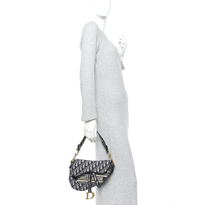 Christian Dior Oblique Embroidered Saddle Bag Blue 2 of 11