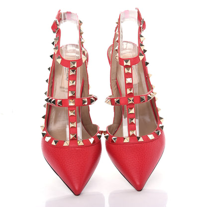 Valentino Garavani Pebbled Calfskin Rockstud Ankle Strap Pumps 37 Raspberry 5 of 9