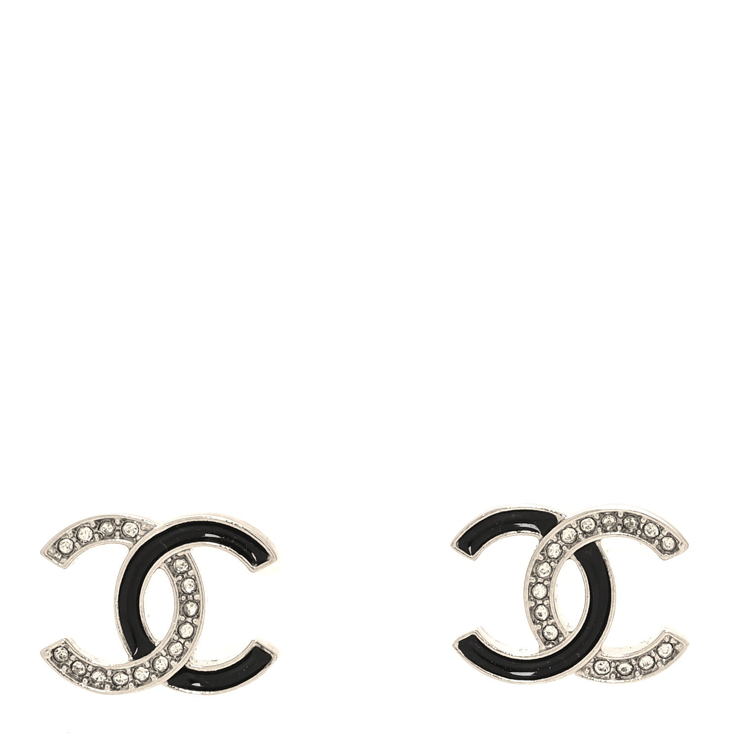 Chanel Crystal Enamel CC Earrings Silver Black 1 of 4