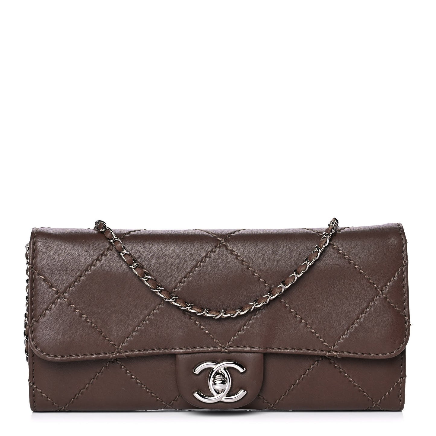 Lambskin Stitched Orient Express Wallet on Chain WOC Brown