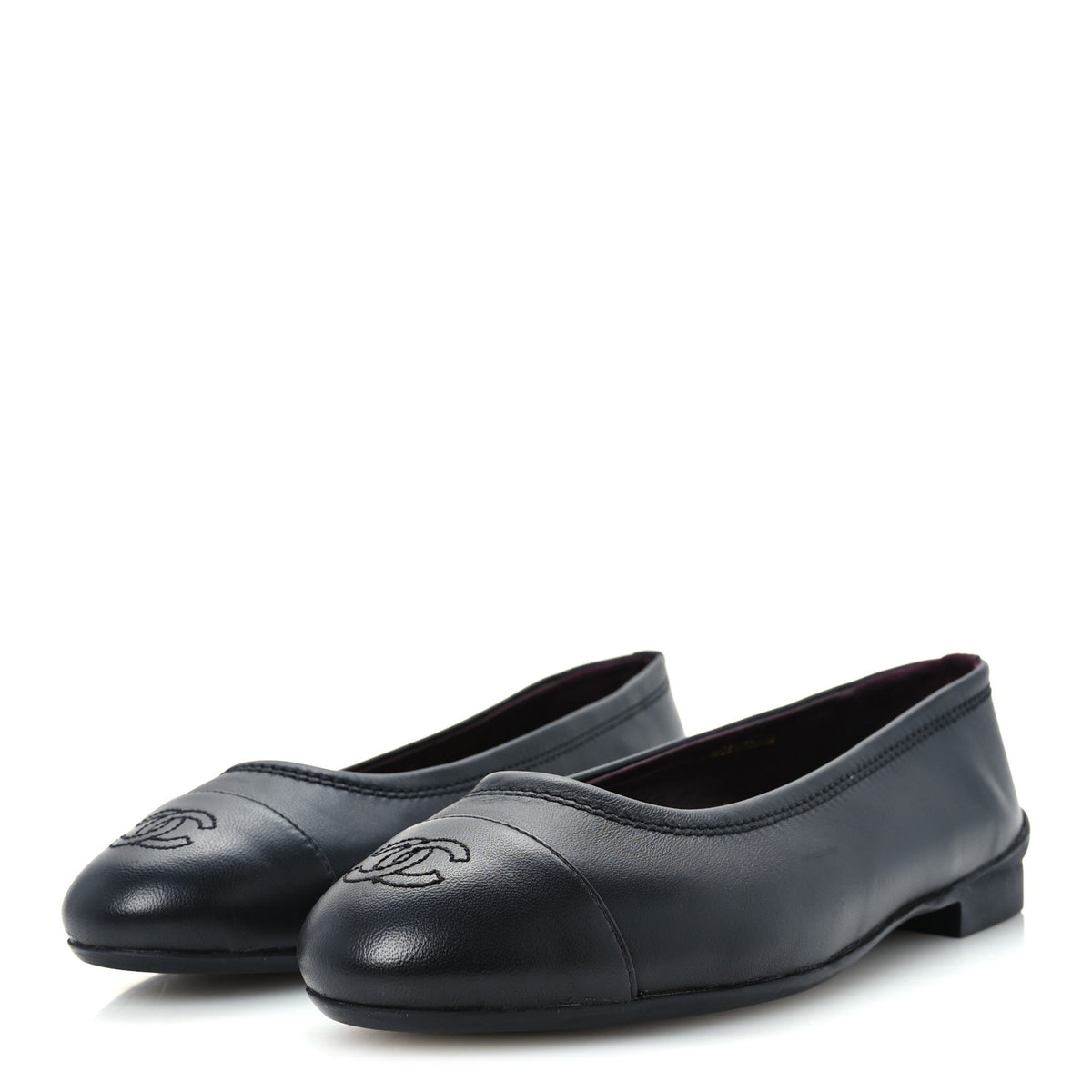 Chanel Lambskin Cap Toe CC Uniform Ballerina Flats 37 Black 4 of 10