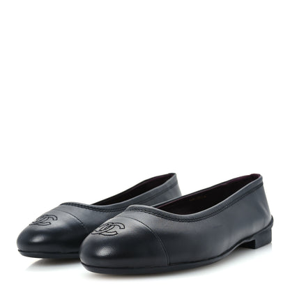 Chanel Lambskin Cap Toe CC Uniform Ballerina Flats 37 Black 4 of 10