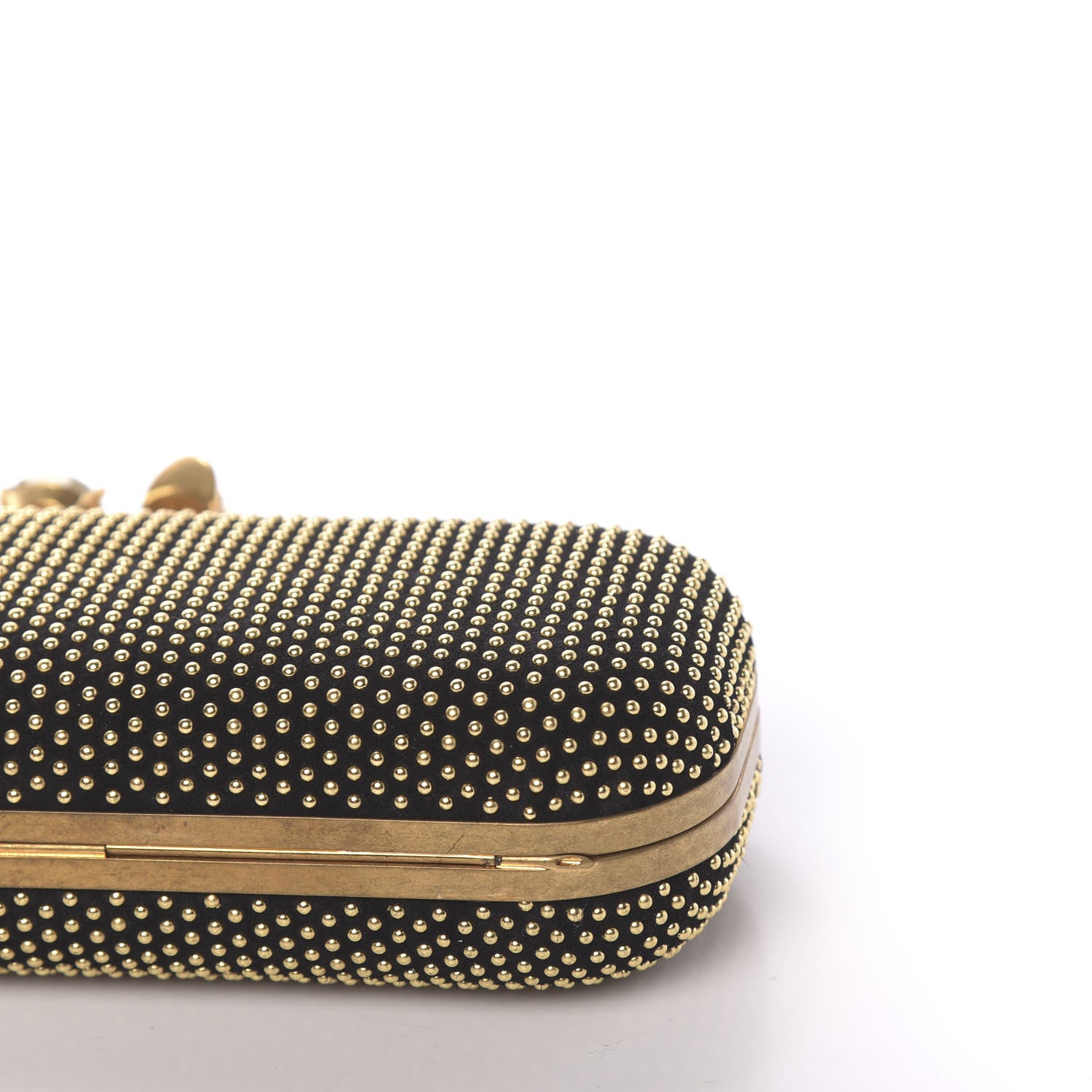 Alexander McQueen Suede Studded Skull Knuckle Box Clutch Black 10 of 10