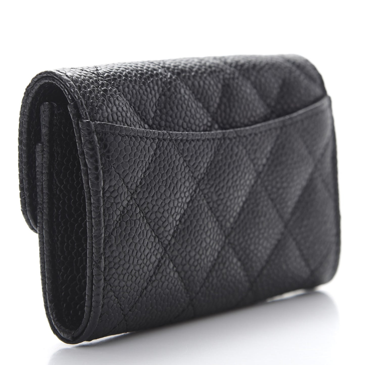 Caviar Quilted Flap Card Holder Wallet Black