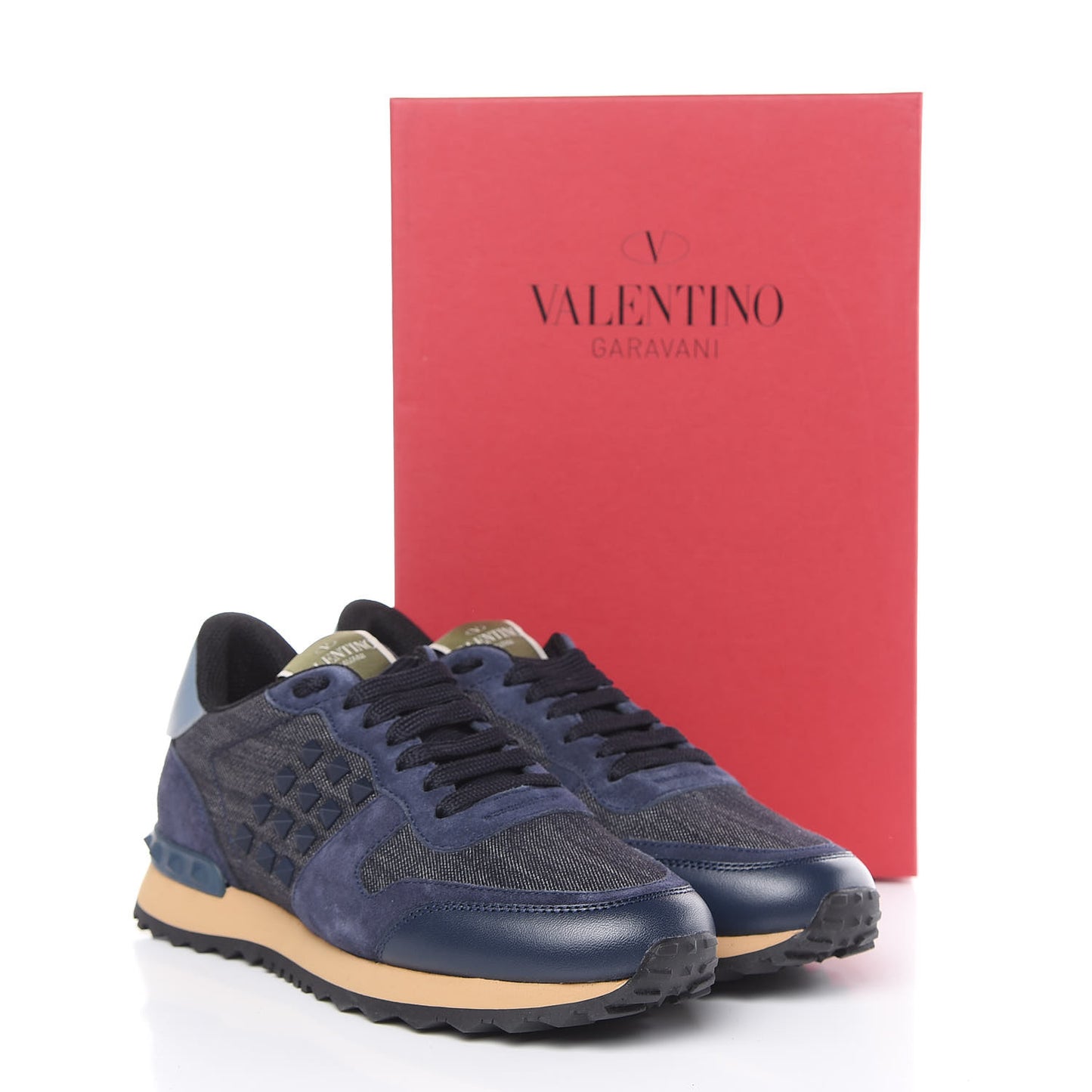 Denim Calfskin Suede Rockstud Sneakers 37.5 Deep Denim