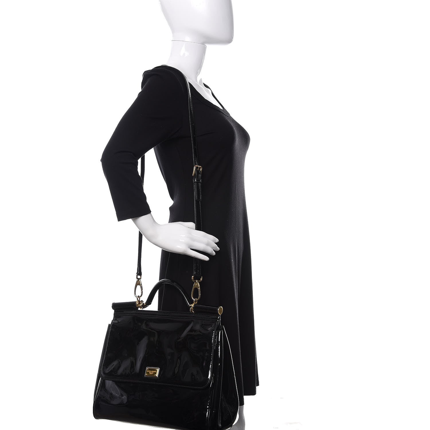 Dolce & Gabbana Patent Large Miss Sicily Satchel Black 2 of 17