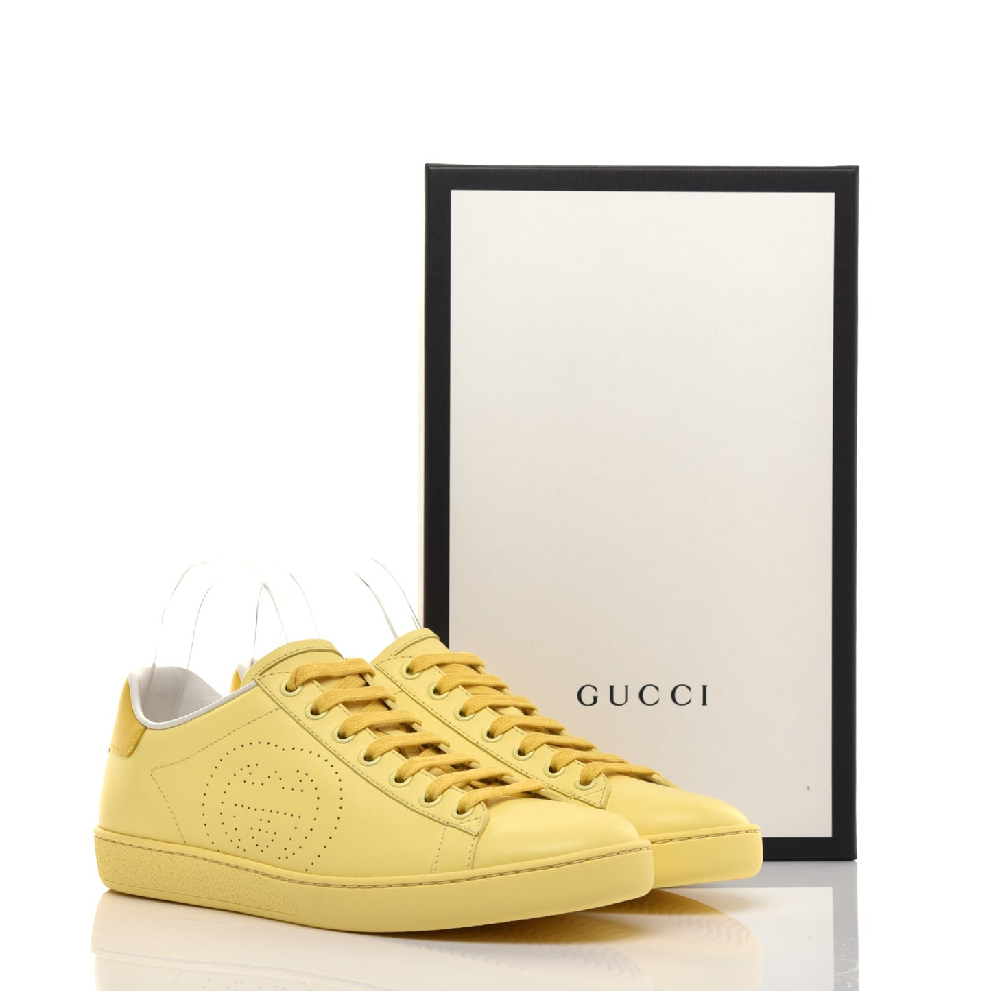 Calfskin Interlocking G Perforated Womens Ace Sneakers 38.5 Banana Straw Yellow