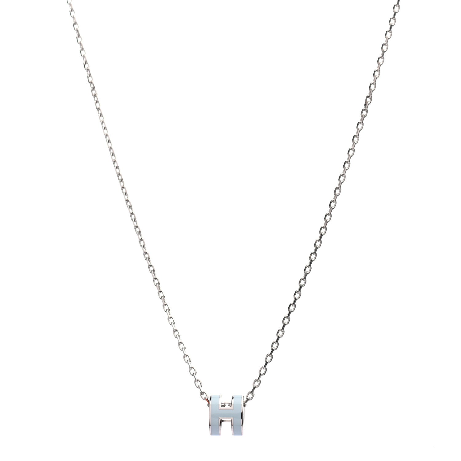 Hermes Lacquered Palladium Mini Pop H Pendant Necklace Bleu Zephyr 1 of 5