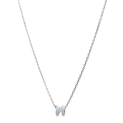 Hermes Lacquered Palladium Mini Pop H Pendant Necklace Bleu Zephyr 1 of 5