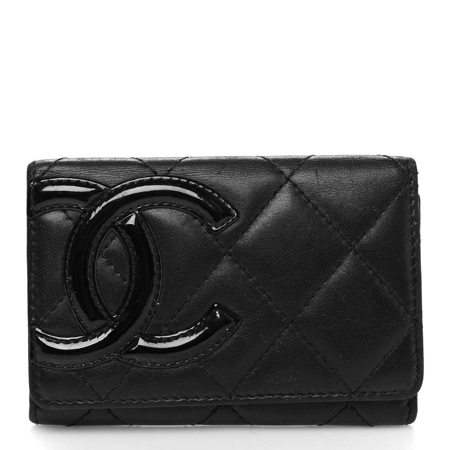 Calfskin Quilted Cambon Business Card Holder Black