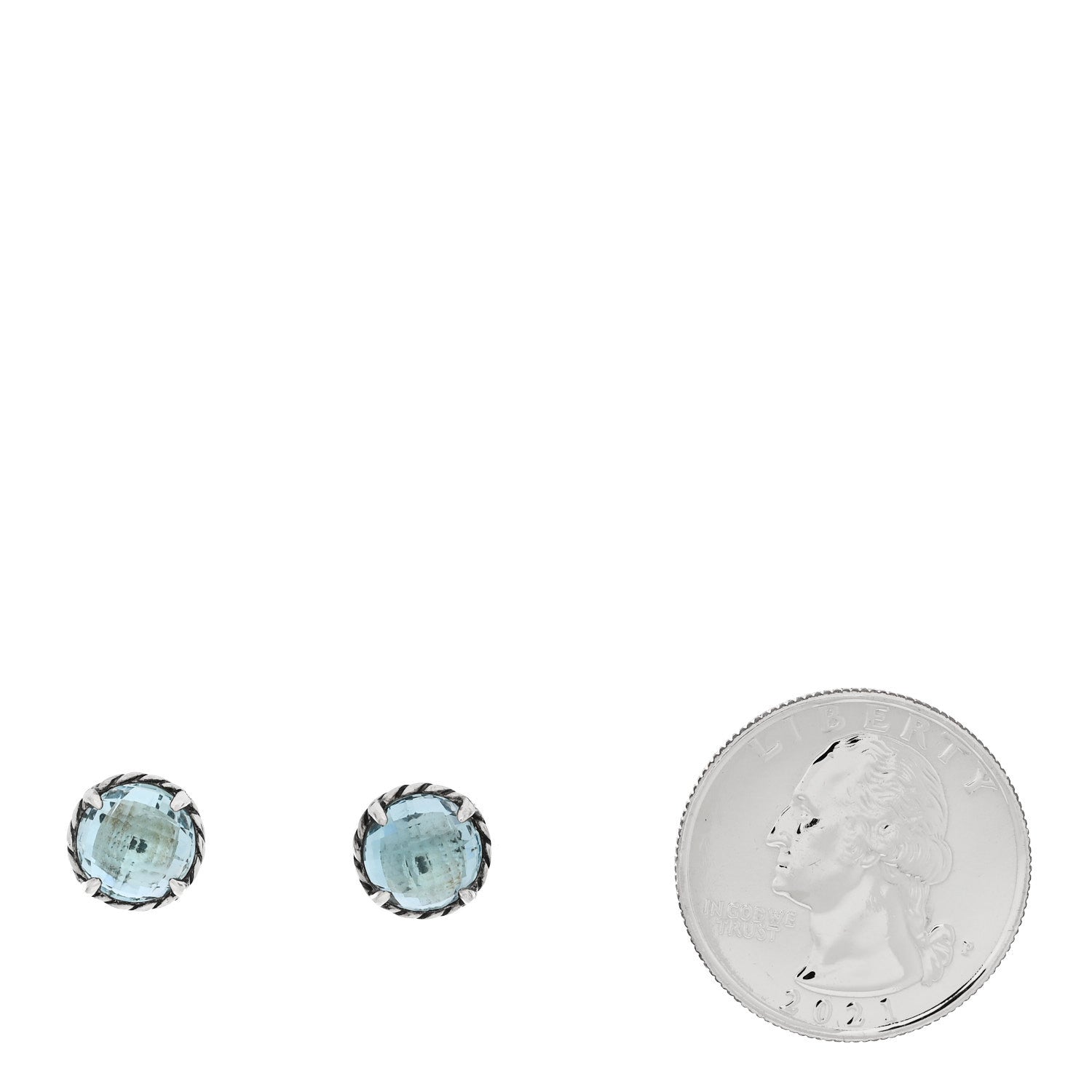 David Yurman Sterling Silver Blue Topaz 8mm Chatelaine Earrings 2 of 6