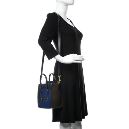 Celine Felt Smooth Calfskin Nano Tri-Color Luggage Indigo Black Brown 2 of 12