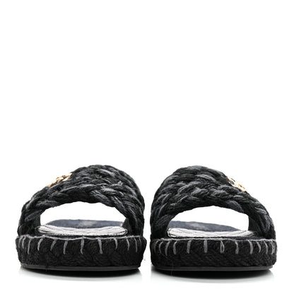 Chanel Knit Braided Slide Sandals 39 Black 2 of 10