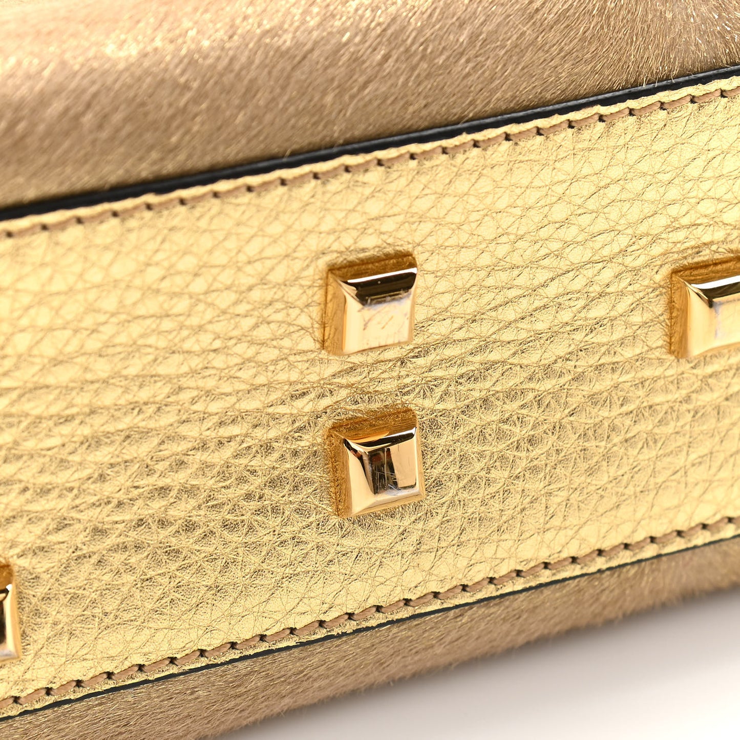 Metallic Calf Hair Small My Rockstud Frame Bag Gold