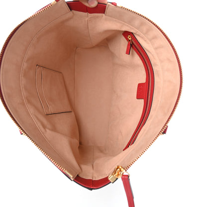 Gucci GG Supreme Monogram Blooms Medium Zippered Bucket Tote Beige Blue Navy Hibiscus Red 5 of 9