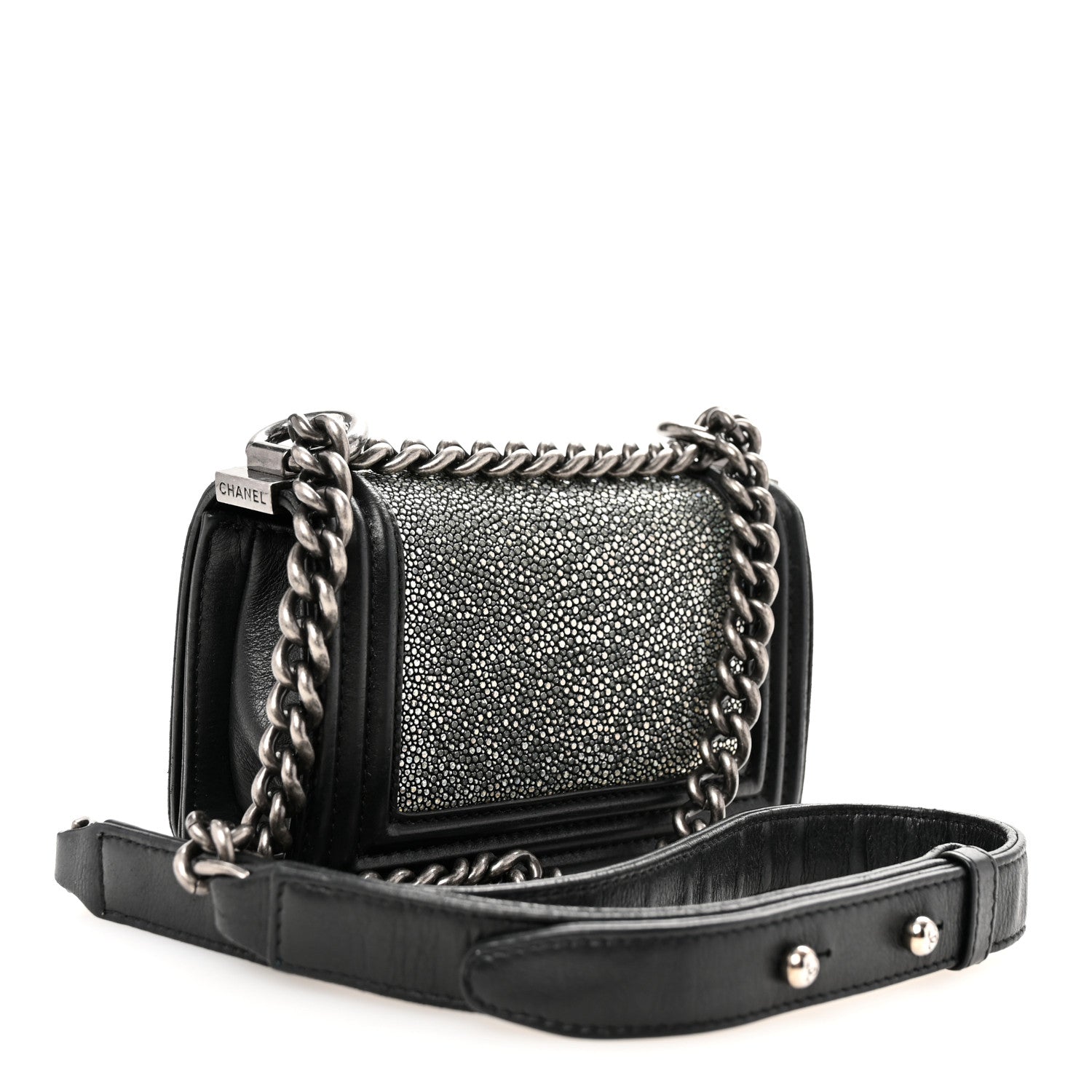 Chanel Galuchat Stingray Mini Boy Flap Black Silver 3 of 10