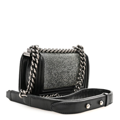 Chanel Galuchat Stingray Mini Boy Flap Black Silver 3 of 10