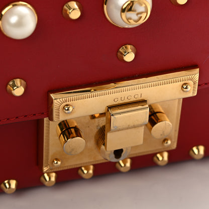 Gucci Calfskin Studded Small Padlock Shoulder Bag Hibiscus Red 16 of 21