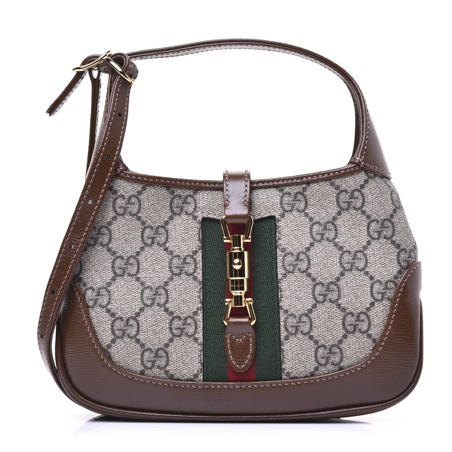 Gucci GG Supreme Monogram Azalea Calfskin Web Mini Jackie 1961 Hobo Beige Ebony Brown Sugar 1 of 15