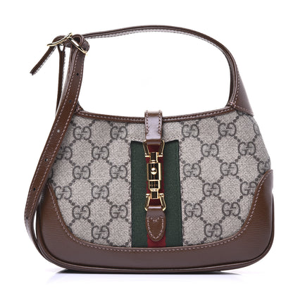Gucci GG Supreme Monogram Azalea Calfskin Web Mini Jackie 1961 Hobo Beige Ebony Brown Sugar 1 of 15