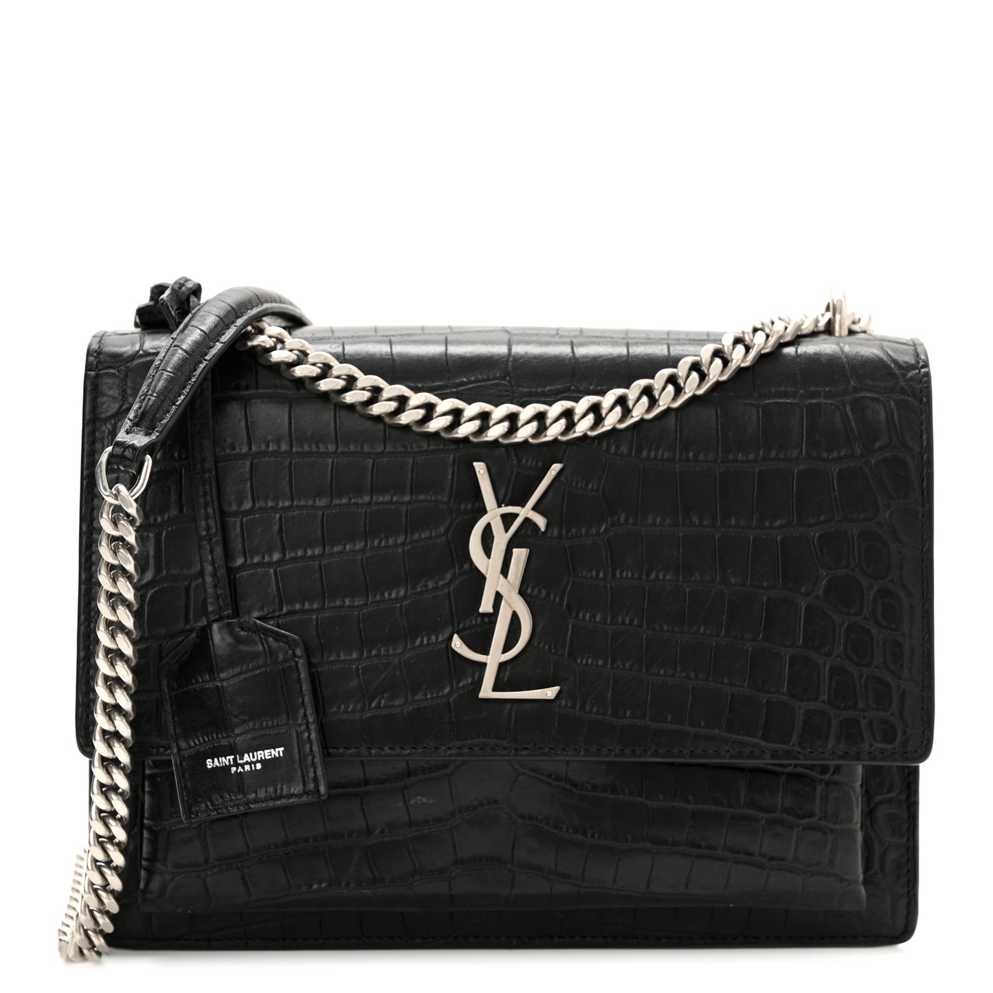 Calfskin Crocodile Embossed Medium Monogram Sunset Black