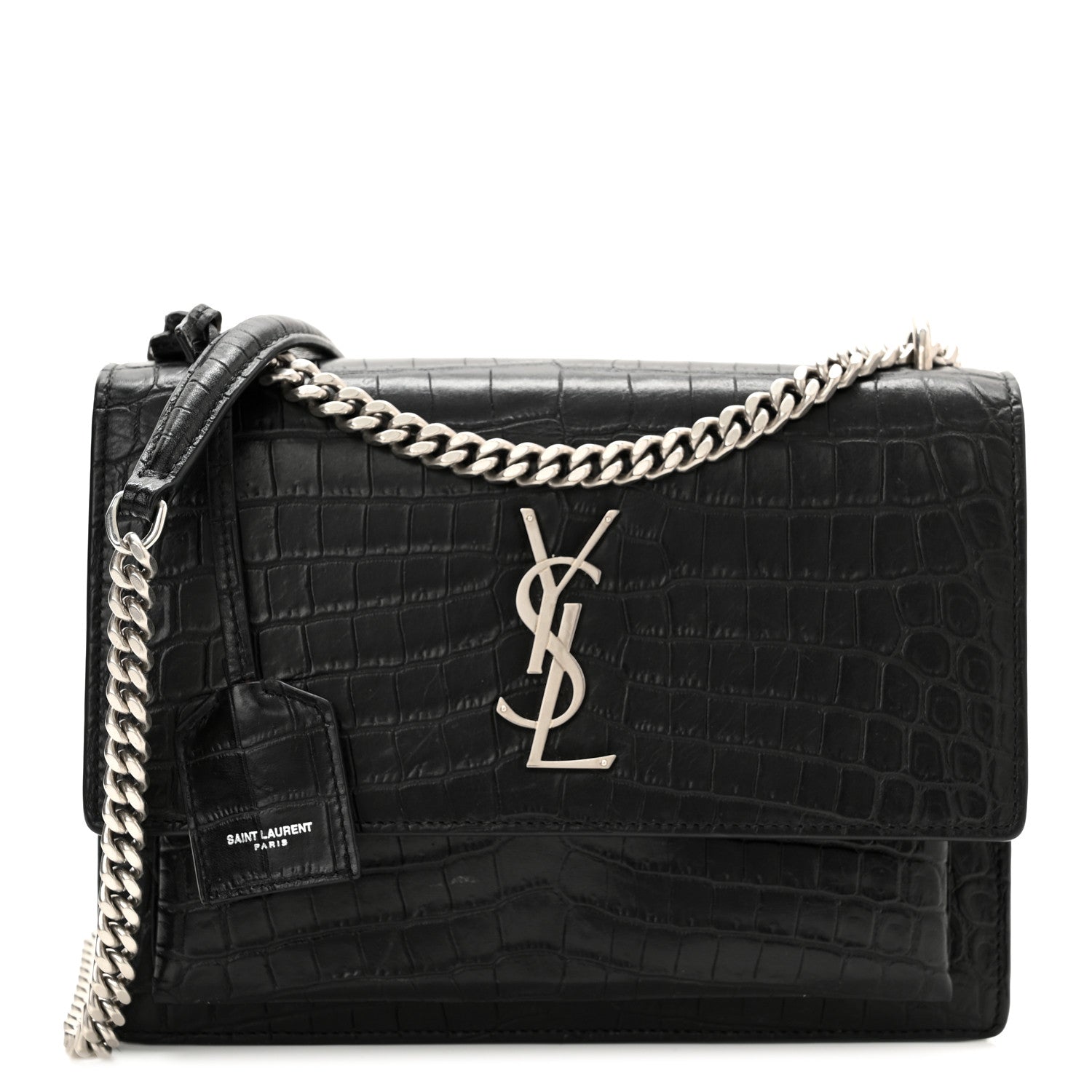Saint Laurent Calfskin Crocodile Embossed Medium Monogram Sunset Black 1 of 13